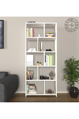 Cordoba 5 Raflı 10 Bölmeli Kitaplık Dekoratif Modern Kitaplık, Beyaz