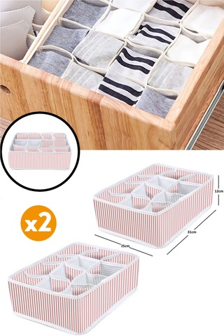 Esti 2 Adet 12 Bölmeli Organizer Çekmece Içi Düzenleyici Pembe