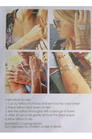 Altın Yaldızlı Geçici Dövme 4 Adet Birden Model5 Altın