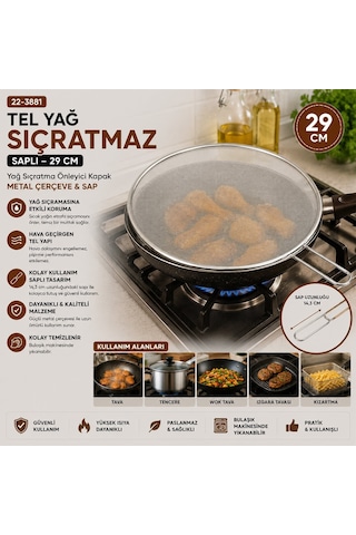 İbico İ22-425 Tel Yağ Sıçratmaz 29cm Sap 17cm Krom Saplı Metal Çerçeve Lux - 12'li Paket Diğer