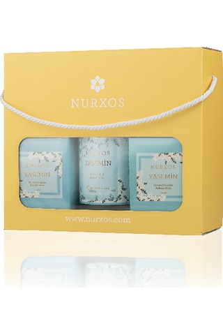 Nurxos 9687 Yasemin Kutulu 2 Adet Kokulu Mum + Freshener Oda Spreyi