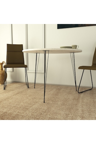 Pasific Home Sandalf Metal Ayaklı Yuvarlak Mutfak Masası Beyaz Mermer