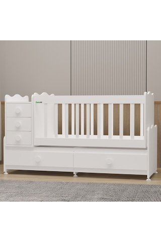 Garaj Home Melina 5 Çekmeceli Büyüyen Mdf Çıtalı Beşik - Beyaz Beyaz