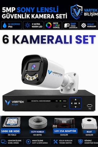 6 Kameralı Full Hd Güvenlik Kamera Seti 1000 Gb Hdd 5mp Gece Renkli Görüşlü - Sabit Ip Gerektirmez