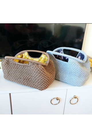 Parlak Tutmalı El Çantaları , El Yapımı Işıltılı Clutch, Örgü El Çantası Camel