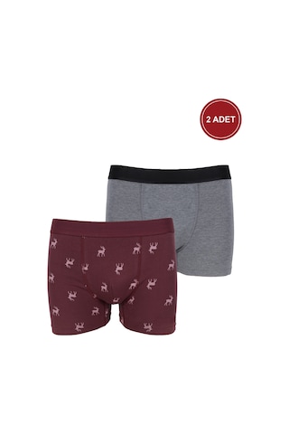 Koza İç Giyim Erkek 2'li Pamuklu Likralı Boxer Ko9003bx.02 Gri - Bordo