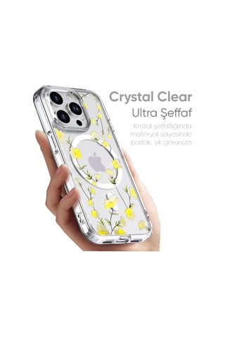 İphone 15 Pro Max İçin Flower Serisi Magsafe İle Uyumlu Göz Alıcı Ve Şık Tasarımlı Çiçek Desenli Silikon Kılıf Kapak Yellow, 15 Pro Max 6998