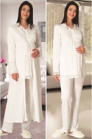 Lohusa Sepeti Lohusasepeti 1517 Dantelli Sabahlıklı Lohusa Pijama Takımı 001
