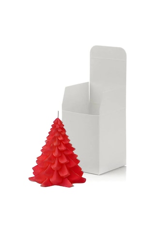 Büyük Kırmızı Dekoratif Yılbaşı Çam Ağacı Mum Kirmızı