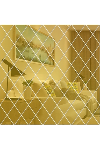 Sones Eşkenar Dörtgen Dikişli Arka Plan Akrilik Ayna Dekoratif Çıkartmalar, Özellikler: Altın Büyük Diğer