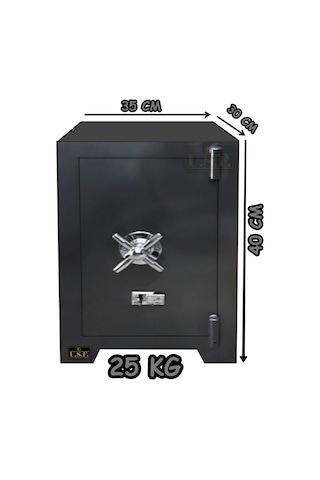 U.S.F Ev ve Ofis Tipi Çift Anahtarlı Çelik Para Kasası 35 x 30 x 40 CM 25 KG Gri