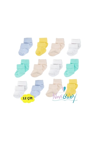 Novibaby 12'li Bambu Yenidoğan Bebek Çorap I Summer Boy I Kız Erkek Bebek Çorabı Çok Renkli