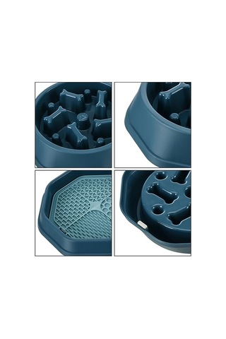 Dm Cbtx Kemik Slow Food Yalama Kasesi - Pet Diyet Çift Kase Köpek Kedi Maması Mavi