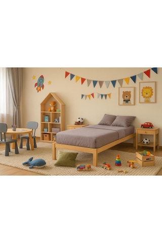 90cm X 200cm Masif Natural Ahşap Tek Kişilik Smart Karyola 90cmx200cm