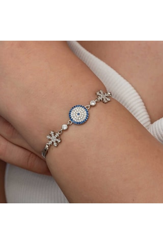 Gümüş Nazarlı Kar Tanesi Kadın Bileklik Gümüş