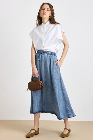 Olcay Beli Lastikli Soft Denim Etek Mavi 7068