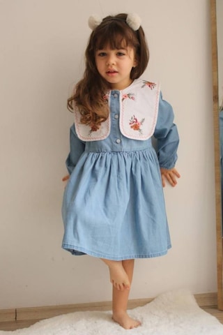 Kız Çocuk Çiçek İşlemeli Kot Elbise 001