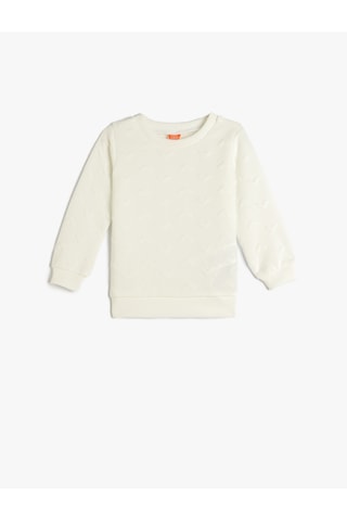 Koton Basic Sweatshirt Uzun Kollu Bisiklet Yaka Kalp Detaylı Dokulu Ekru 5smg10059ak Ekru
