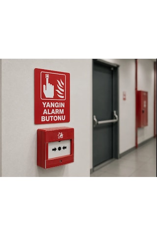 Yangın Alarm Butonu Uyarı Levhası Folyo Yapışkanlı A4