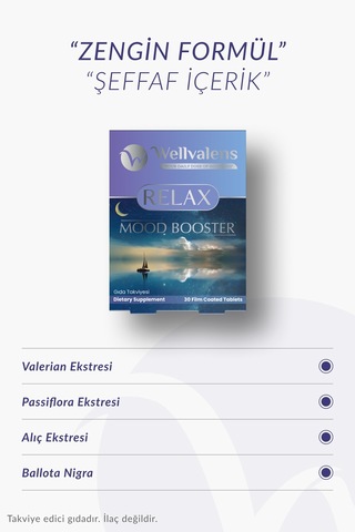 Wellvalens Relax Alıç Passiflora Valerian Bitkisel Gıda Takviyesi 30 Tablet