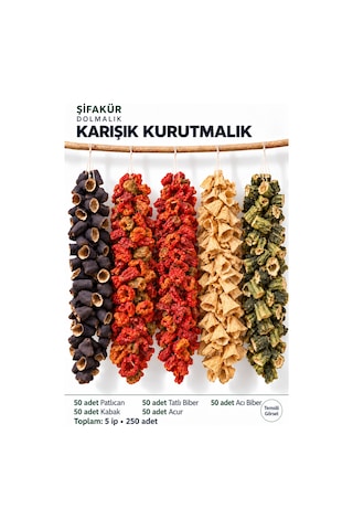 Karışık Dolmalık Kurutmalık Seti 5 Çeşit 250 Adet (5 İp)