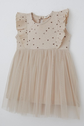 Breeze Kız Bebek Elbise Kalp Desenli Tüllü Fırfırlı 9 Ay-3 Yaş, Bej Bej