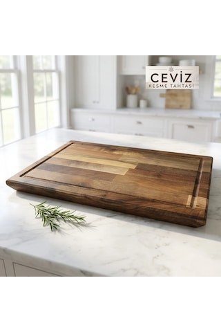 Nfzzstore Masif Ceviz Kesme Tahtası 50x30x4 Cm Ahşap Doğrama Ve Sunum Tahtası Kahverengi