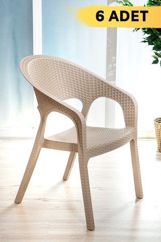 6 Adet Garden Cappucino Sandalye Balkon Bahçe Teras Bej