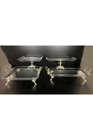Elta Collection 4 Parça Gümüş Metal Ayaklı Sunum Seti Gümüş