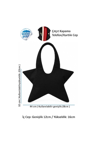 Tuttobene Star Bag Yıldız Çanta Çıtçıtlı İç Cepli Özel Tasarım Omuz Çantası Su Geçirmez Leke Tutmaz Tb052 Siyah