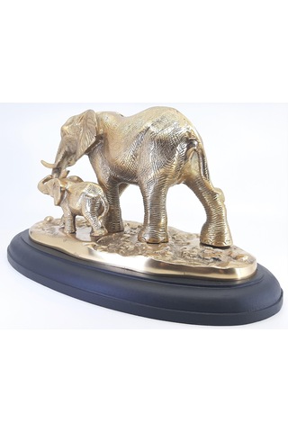 Ahşap Kaide Üzeri Pirinç Fil Ve Yavrusu