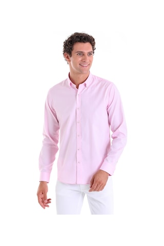 Hatemoğlu Pembe Comfort Fit Düz 100% Pamuk Düğmeli Yaka Uzun Kollu Casual G Pembe