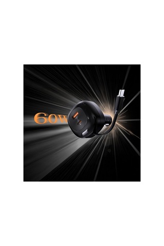 Ca59 Pd 60w Type-c Kablolu Hızlı Şarj Araç Şarj Aleti, Type-c + Usb-a Portlu, Siyah
