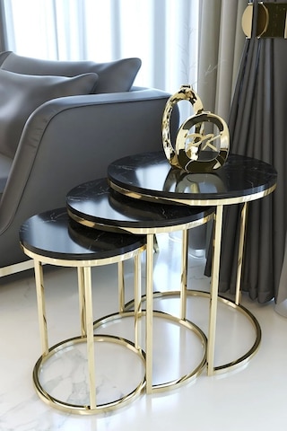 Usta Mekan Zigon Sehpa Gold Ayak Ahşap Tabla