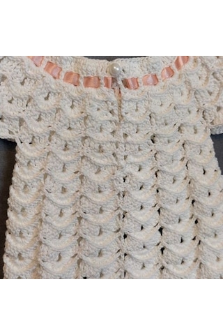 Uretti - Talia 8659 2040 El Örgüsü Koton İp Kız Çocuk Beyaz Elbise - 6 / 9 Ay Beyaz