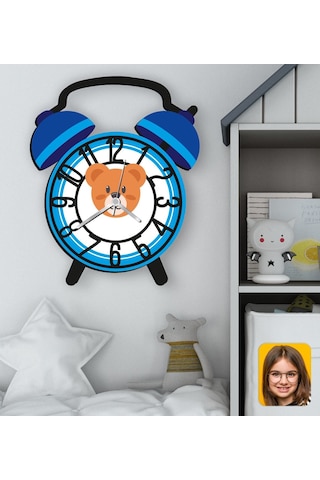 Bk Gift Kişiye Özel Hayvan Figürlü Retro Çalar Saat Tasarımlı Kabartma Figürlü Ahşap Çocuk Duvar Saati-3, Ev Dekoru, Çocuk Odası Aksesuar Bitmeyencom2 Çok Renkli