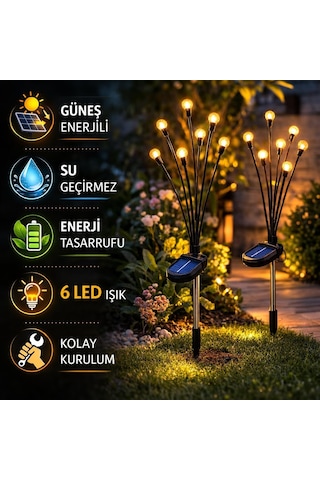 Arvale Güneş Enerjili Ateş Böceği Bahçe Lambası 1 Adet 6'li Demet Solar Dekoratif Bahçe Aydınlatması ANTRASİT