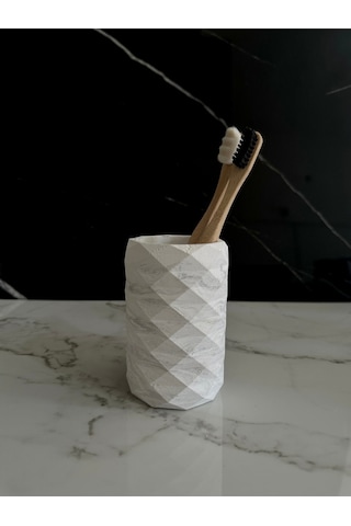 Dekoratif Beton Diş Fırçalık El Yapımı Banyo Aksesuarı Masaüstü Kalem Kutusu Beyaz
