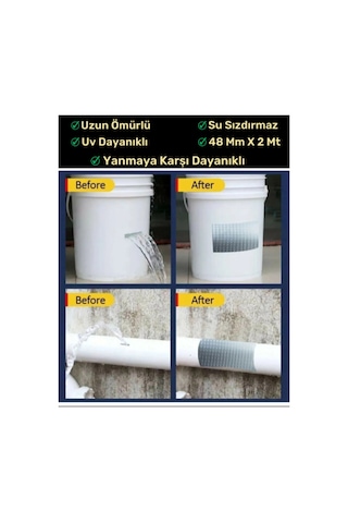 Çok Amaçlı Su Geçirmez Sızdırmaz Izolasyon Gri Tamir Bandı 48 Mm 10 Mt 1 Adet Güçlü Yalıtım Bant Tam