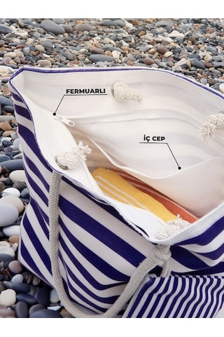 Favora Cüzdan Hediyeli Kadın Plaj Çantası - Lacivert