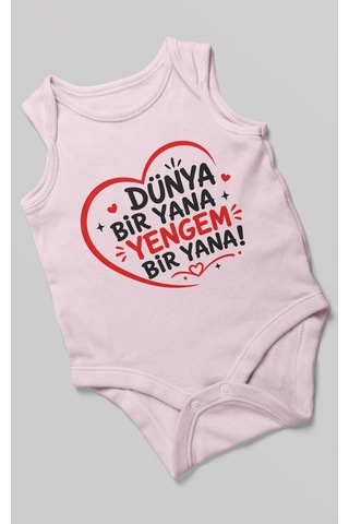 Morivokids Dünya Bir Yana Yengem Bir Yana Sıfır Kol Bebek Zıbını %100 Pamuk Bebe Pembe