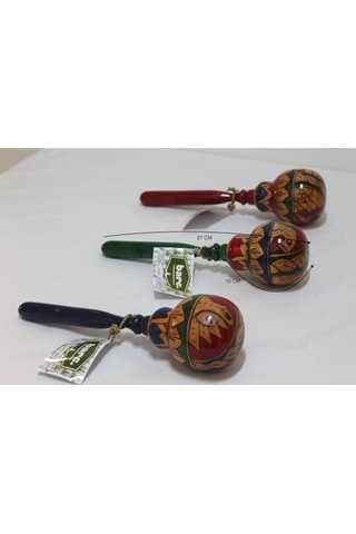 Ahşap Maracas Büyük Yuvarlak Uzak Doğu Müzik Aleti, Mahoni Ağacı, 27 Cm X 8 Cm, Endonezya Bali El Yapımı Açık Gri