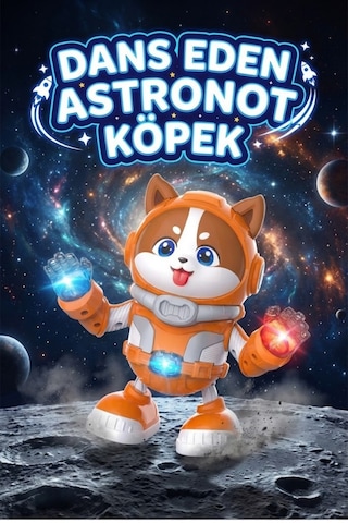 Dans Eden Robot Köpek - Işıklı Müzikli Hareketli Astronot Oyuncak Figür - Sola Sağa Yürüyen Hayvanlar