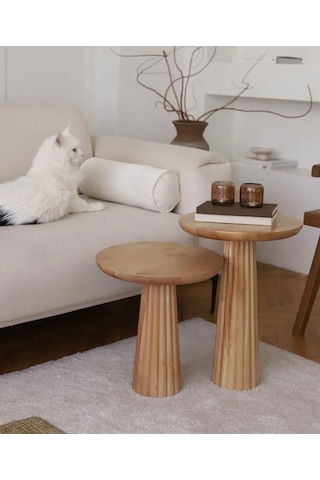 Simillo Wood Wooden Ahşap 2'li Set Naturel Renk Mantar Yan Sehpa Modern Fiskos / Ç Kod:sml098495411 Ahşap