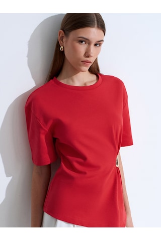 Dilvin 32445 Aksesuar Detaylı Basic T-shirt-kırmızı