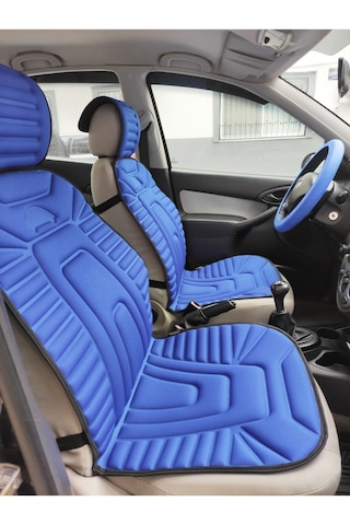 2,li Oto Koltuk Kılıfı Minder Alkantra Kumaş Mavi Renk + Slikon Direksiyon Kılıfı