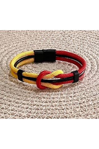 Sarı Kırmızı Taraftar Temalı Deri&makreme Düğüm Model Bileklik Net 21cm Kırmızı - Sarı