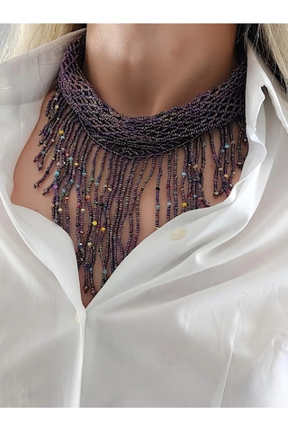 Şal Fular Model Bohem Otantik El Yapımı Kolye Renkli