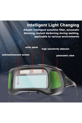 Vkemall Güneş Enerjili Akıllı Kaynak Gözlüğü - Anında Işık Değiştirme Dın4 Ekran - Zırhlı Göz Ve Yüz Koruması - Uyumlu Tüm Kaynak Türleri
