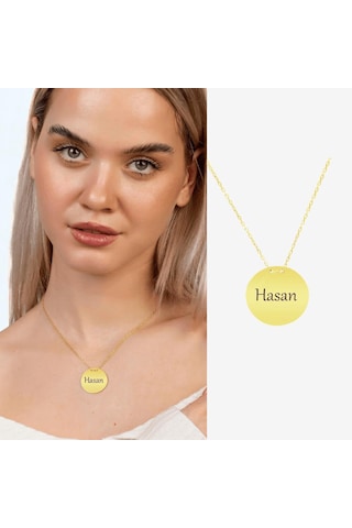 Tesbihane Basic Model Gold Renk Kişiye Özel İsim/harf Yazılı 925 Ayar Gümüş Kadın Kolye